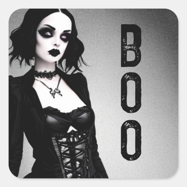 Boo Halloween Gothic Lady Quadratischer Aufkleber (Vorderseite)