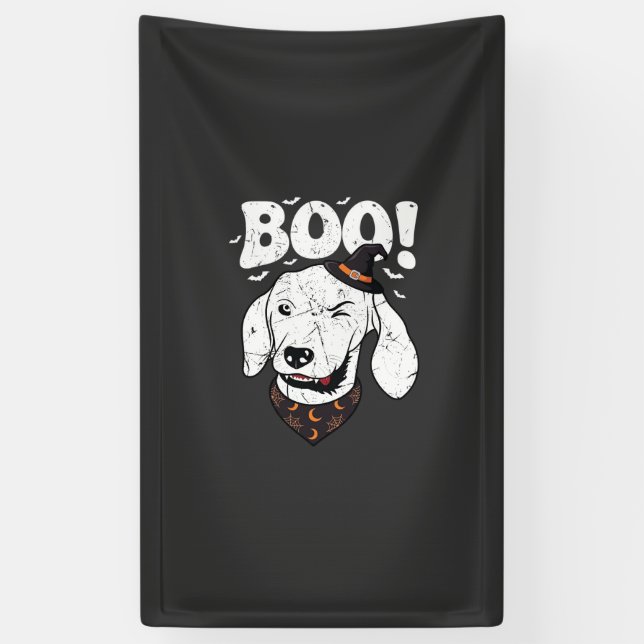 Boo Halloween Hund Hexenhut Fledermäuse Banner (Vertikal)