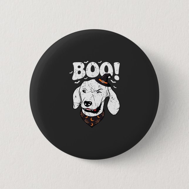 Boo Halloween Hund Hexenhut Fledermäuse Button (Vorderseite)