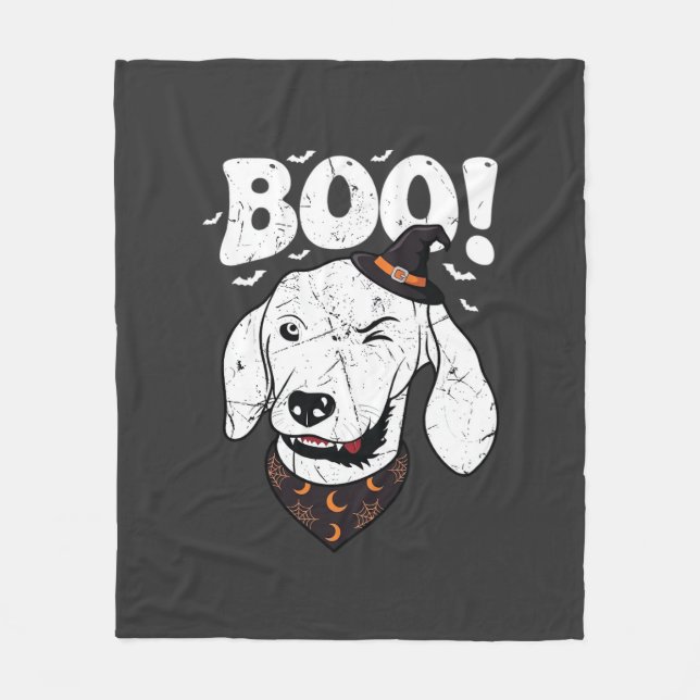 Boo Halloween Hund Hexenhut Fledermäuse Fleecedecke (Vorderseite)