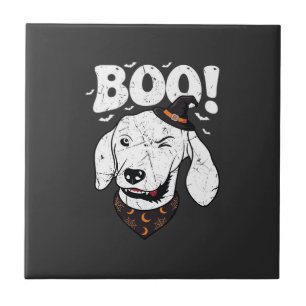 Boo Halloween Hund Hexenhut Fledermäuse Fliese