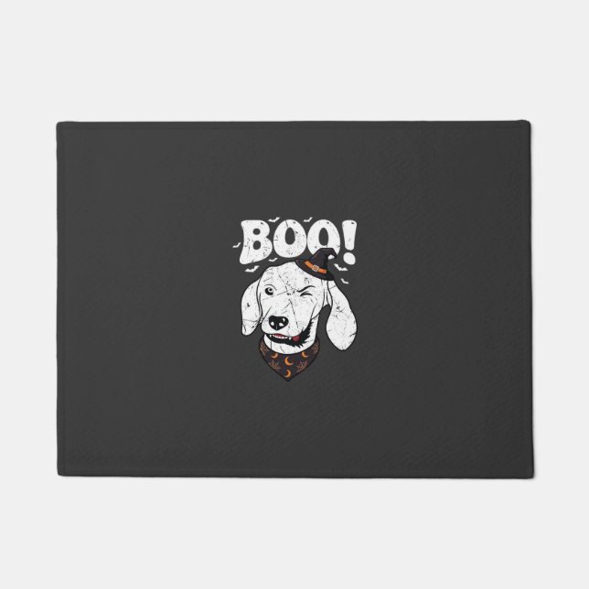 Boo Halloween Hund Hexenhut Fledermäuse Fußmatte (Vorderseite)