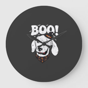 Boo Halloween Hund Hexenhut Fledermäuse Große Wanduhr