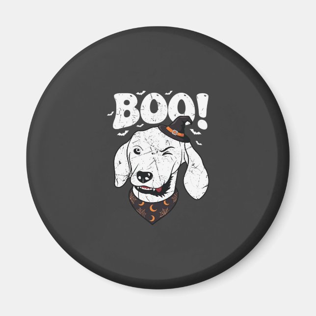 Boo Halloween Hund Hexenhut Fledermäuse Magnet (Vorne)