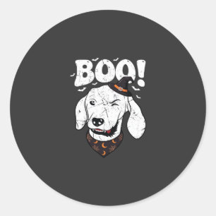 Boo Halloween Hund Hexenhut Fledermäuse Runder Aufkleber