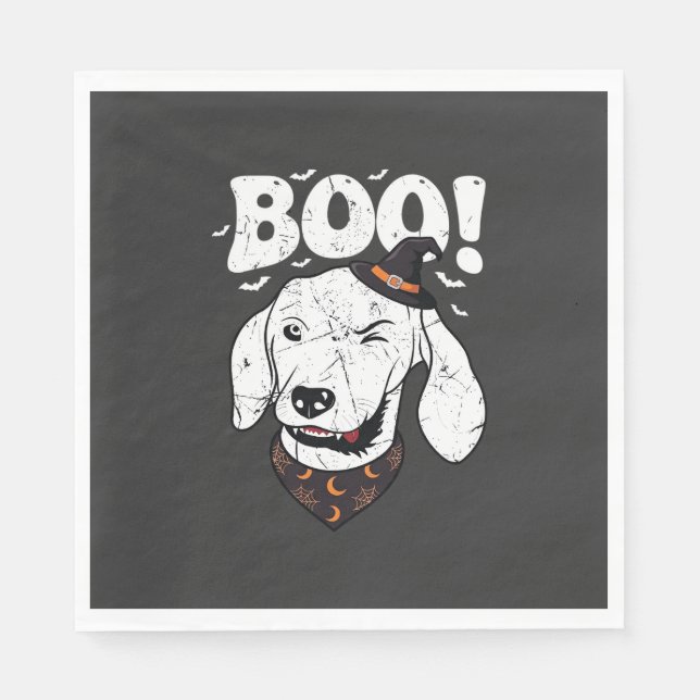 Boo Halloween Hund Hexenhut Fledermäuse Serviette (Vorderseite)