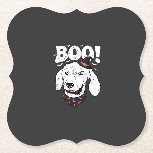 Boo Halloween Hund Hexenhut Fledermäuse Untersetzer (Vorderseite)