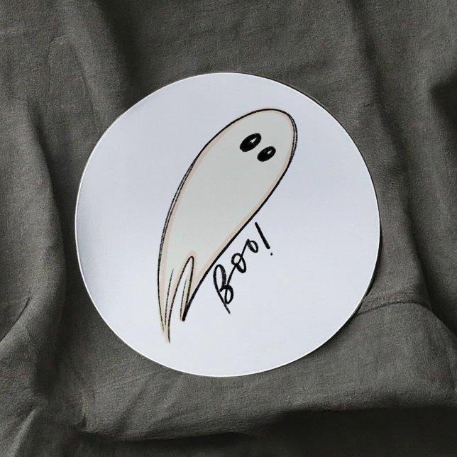 Boo Halloween Illustriert Ghost Runder Aufkleber (Boo Halloween Illustrated Ghost Classic Round Sticker)
