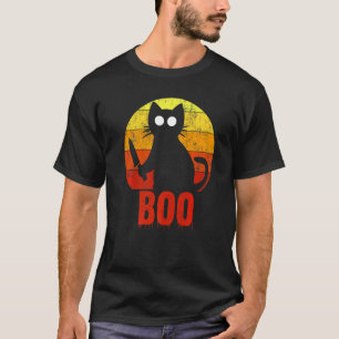 Boo Halloween-Katze Gruseliges Blutiges Horror-Mes T-Shirt