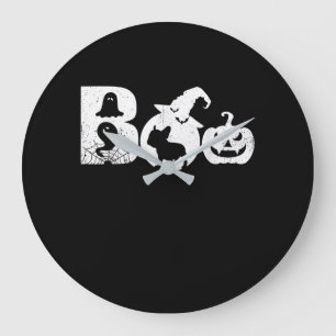 Boo Halloween Kostüm Bulldog Pumpkin & Hexenhut Große Wanduhr