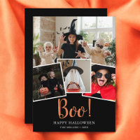 Boo Halloween Modern Black Foto Holiday Card