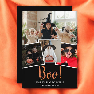 Boo Halloween Modern Black Foto Holiday Card Feiertagskarte