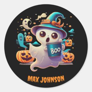 Boo! Halloween - Monster Mash Orange Black Runder Aufkleber