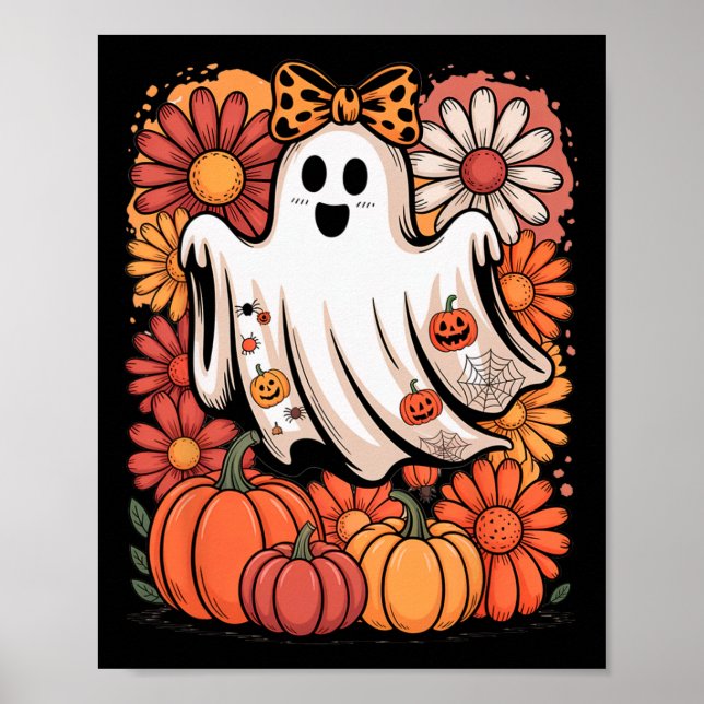 Boo Halloween Niedlich Ghost Girly Coquette Bow He Poster (Vorne)