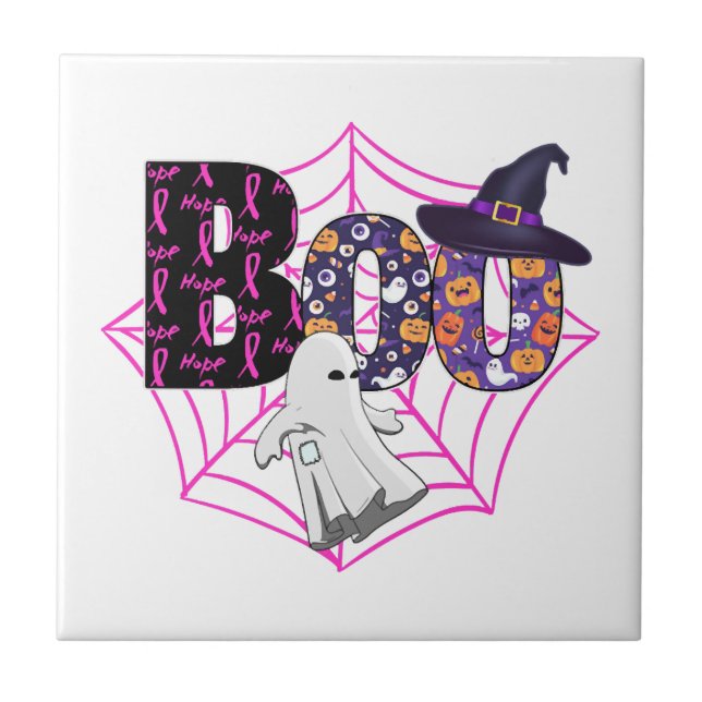 Boo Halloween Oktober Rosa Fliese (Vorderseite)