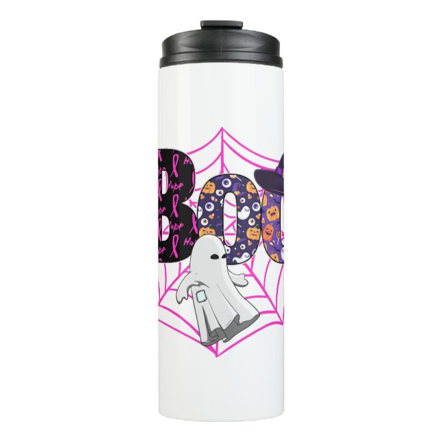 Boo Halloween Oktober Rosa Thermosbecher (Vorderseite)