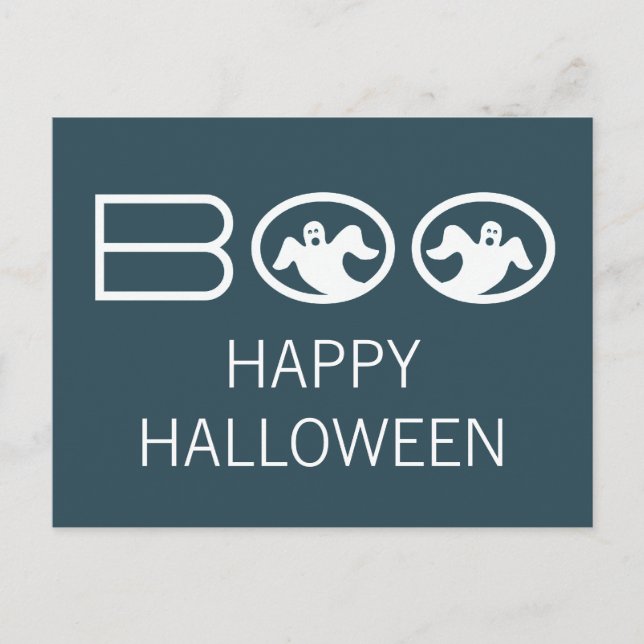 Boo Halloween Postcard, Blau und Weiß Postkarte (Vorderseite)