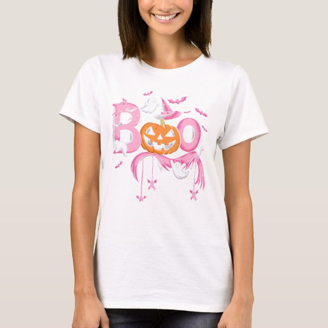 BOO Halloween Shirt Pink Spooky Season Ghost (Vorderseite)
