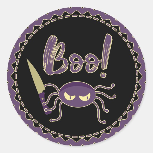 Boo! Halloween-Spinnmesser Runder Aufkleber (Vorderseite)