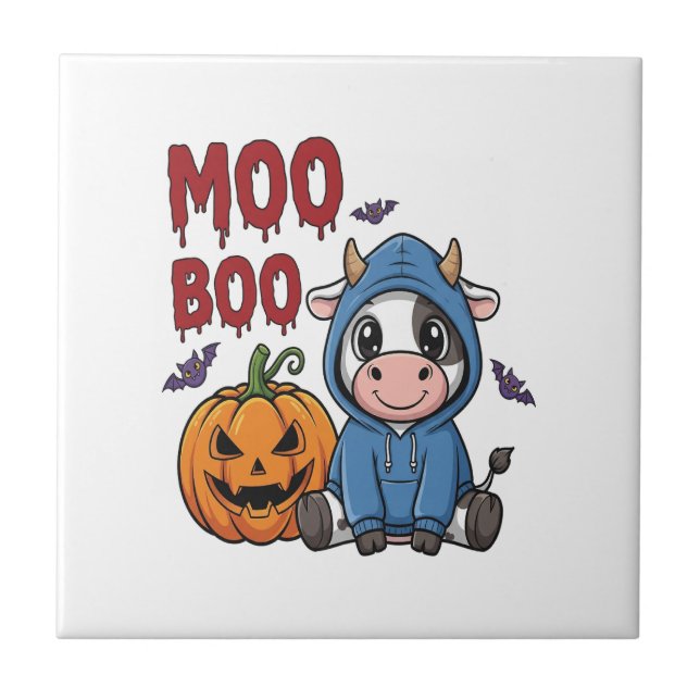 Boo Halloween Spooky Ghost Cow Fliese (Vorderseite)