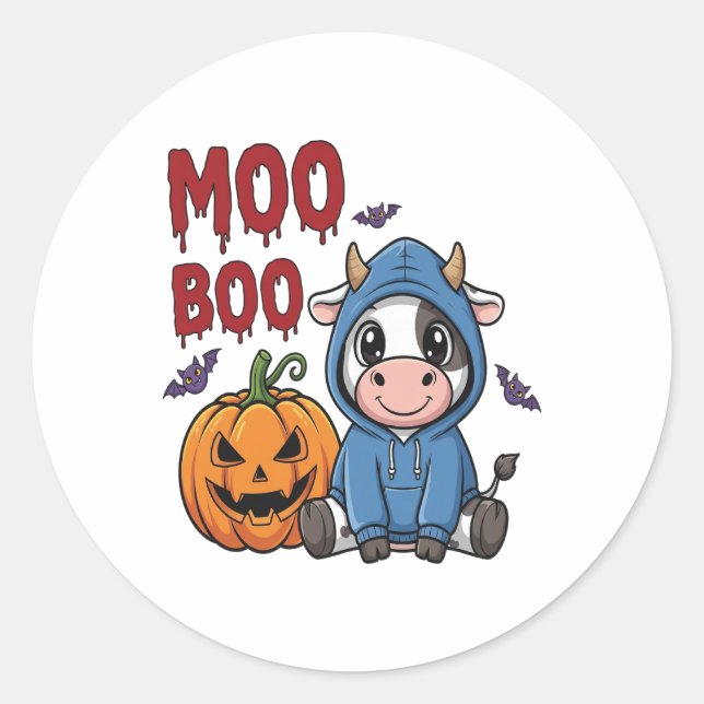 Boo Halloween Spooky Ghost Cow Runder Aufkleber (Vorderseite)