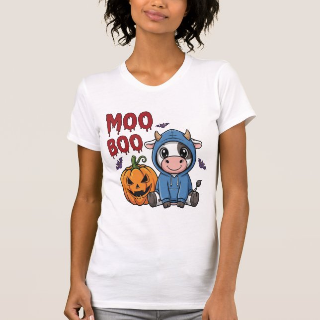 Boo Halloween Spooky Ghost Cow T-Shirt (Vorderseite)