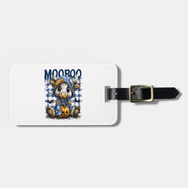 Boo Halloween Spooky Highland Cow Gepäckanhänger (Vorderseite horizontal)