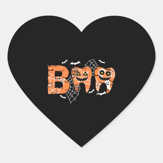 Boo Halloween Tooth Teeth Herz-Aufkleber (Vorderseite)