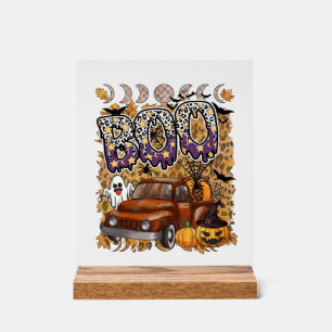 Boo Halloween Vintage LKW Geist Kürbisse Leopard Acrylschild