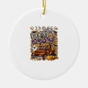 Boo Halloween Vintage LKW Geist Kürbisse Leopard Keramik Ornament
