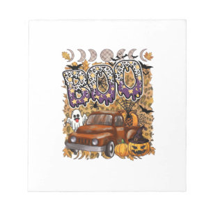 Boo Halloween Vintage LKW Geist Kürbisse Leopard Notizblock