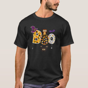 Boo Halloween With Spiders And Witch Hat Owl Boys T-Shirt