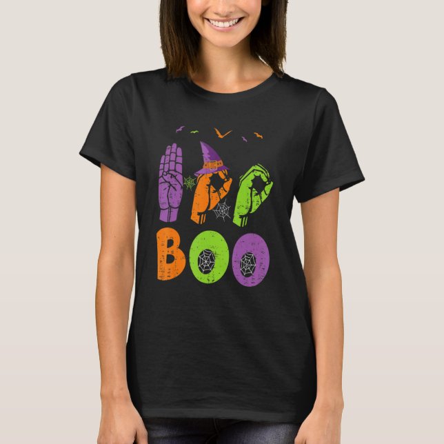 Boo Hands American Sign Language Pride ASL Hallowe T-Shirt (Vorderseite)