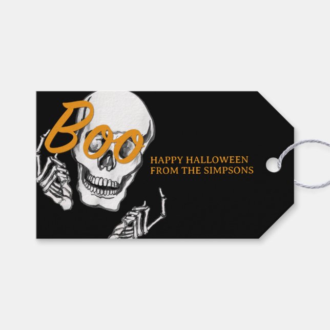 Boo Happy Halloween Funny Skull Party Geschenkanhänger (Vorderseite (Horizontal))