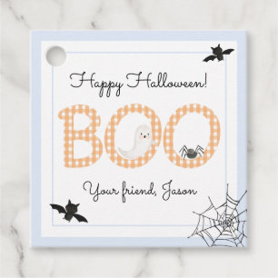 BOO Happy Halloween Gingham Orange Blue Spooky Geschenkanhänger