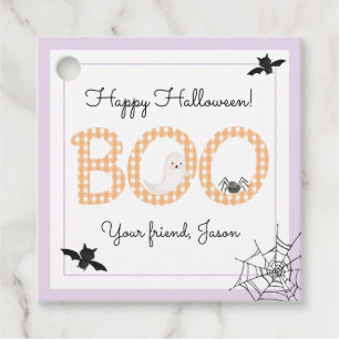 BOO Happy Halloween Gingham Orange Lila Spooky Geschenkanhänger