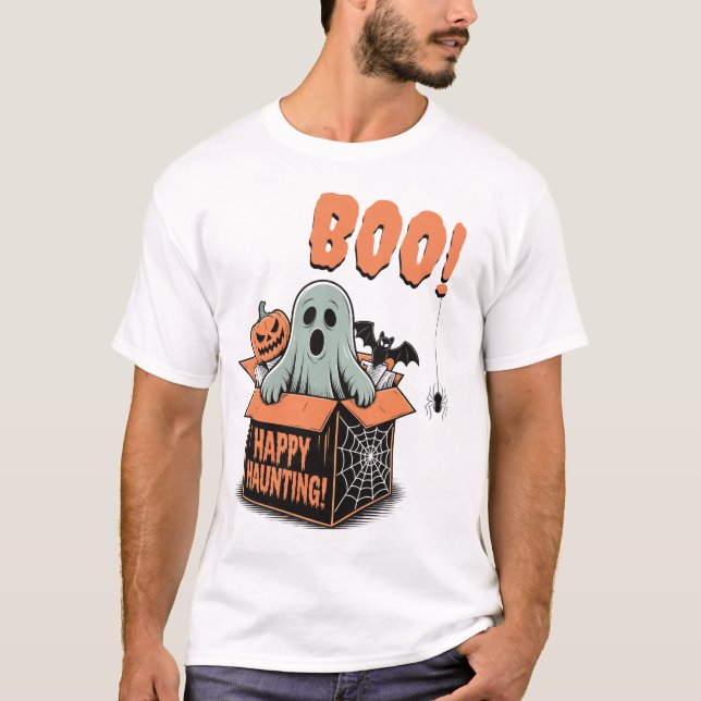 BOO! Happy Halloween Haunting Ghost T-Shirt (Vorderseite)