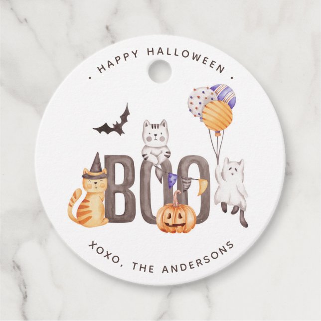 Boo Happy Halloween Niedlich Kid's Cats Ghosts Pum Geschenkanhänger (Vorderseite)