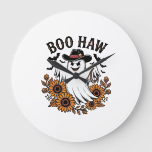 Boo Haw Cowboy Geist Sonnenblumen Fledermäuse Hall Große Wanduhr