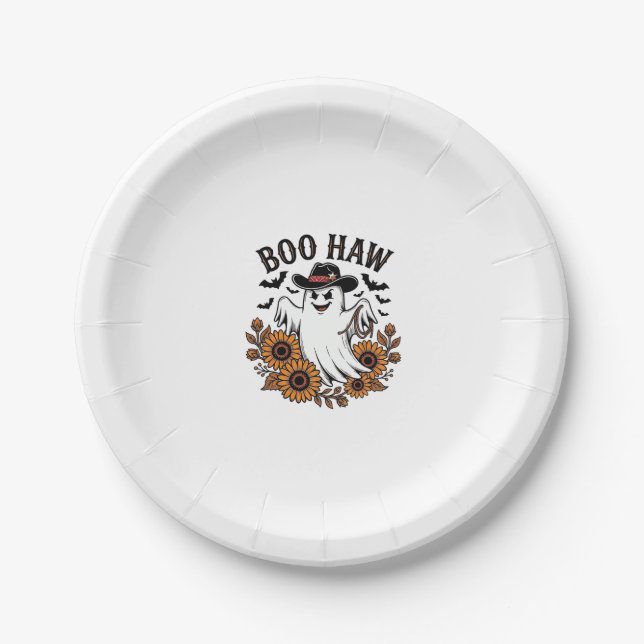 Boo Haw Cowboy Geist Sonnenblumen Fledermäuse Hall Pappteller (Vorderseite)