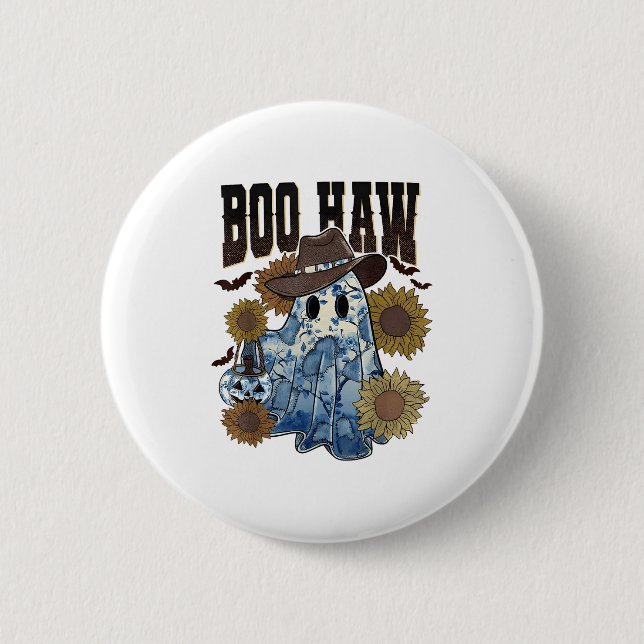 Boo Haw Cowboy Ghost Blue Denim Trendy Patchwork H Button (Vorderseite)