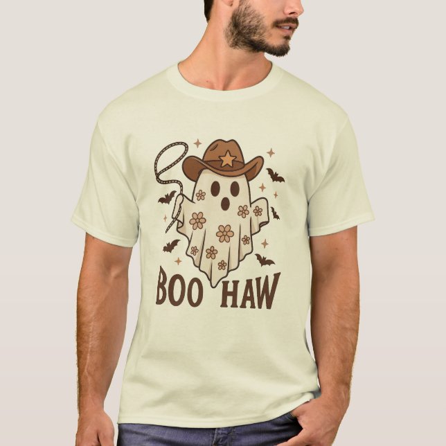 Boo Haw Cowgirl Ghost - Niedlicher Western Hallowe T-Shirt (Vorderseite)