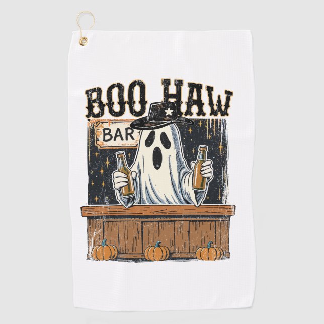 Boo Haw Retro Western Halloween Golfhandtuch (Vorderseite)