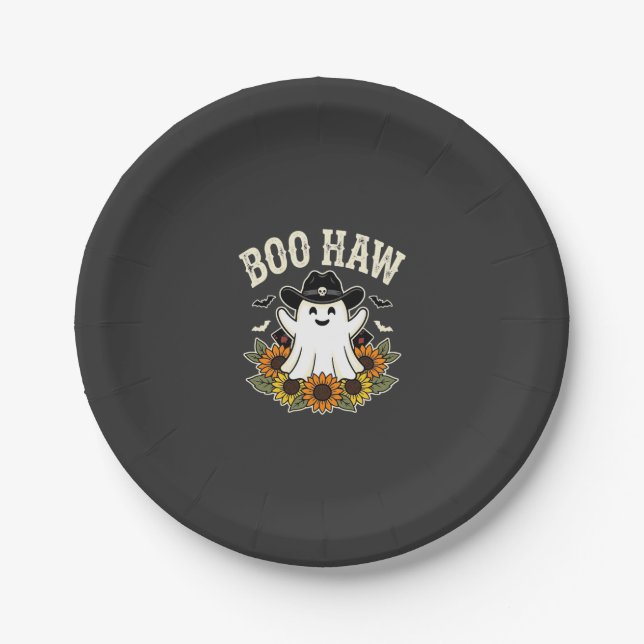 Boo Haw Western Halloween-Geisterdesign Pappteller (Vorderseite)