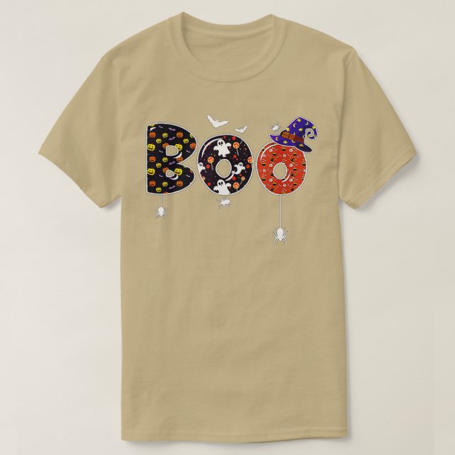 Boo Hexenhut mit Spinnen und Fledermäusen Hallowee T-Shirt (Design vorne)