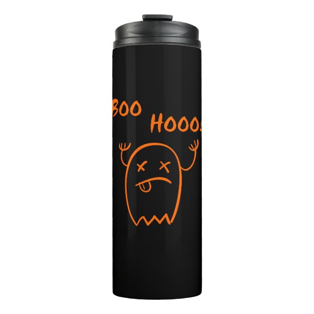 Boo Hooo Halloween Ghost Dark Monotone Thermosbecher (Vorderseite)