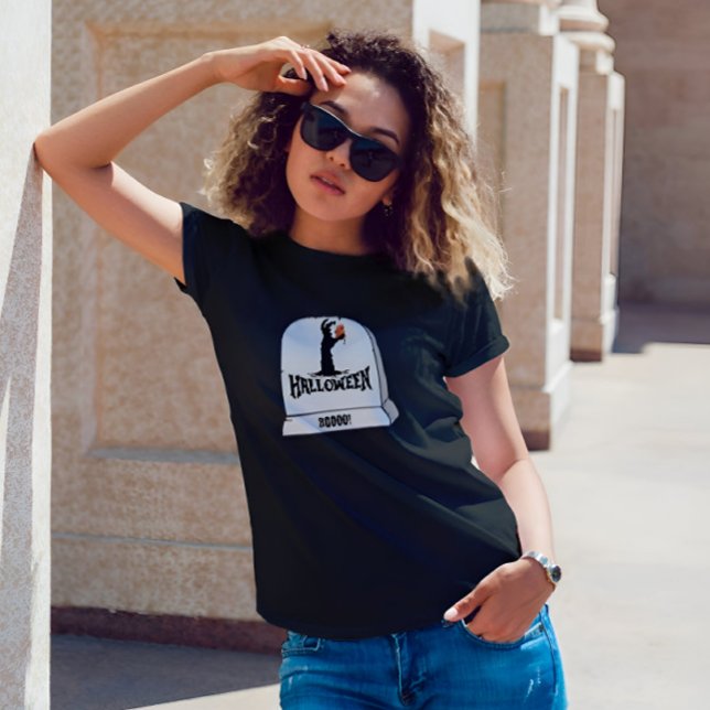 Boo Horror Halloween Womens Black T-Shirt (Spooky 'Boo Horror' Halloween T-Shirt)