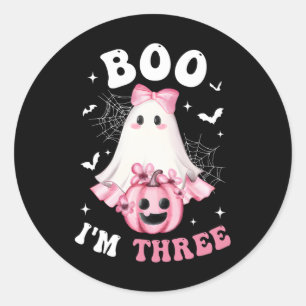 Boo I m 3. Geburtstag Girl Pink Bow Pumpkin G Runder Aufkleber