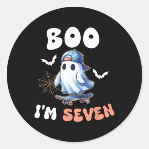 Boo I m Seven Ghost Skateboard 7. Geburtstagsschwe Runder Aufkleber