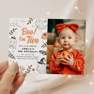 Boo! Ich bin zwei Halloween-Foto-Einladung Einladung